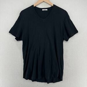 BUCK MASON Shirt Mens M Slub Tee V-Neck Short Sleeve Cotton Black USA